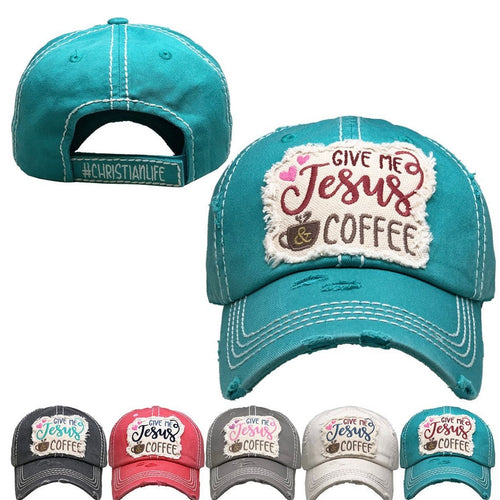 Give Me Jesus and Coffee Distressed Hat